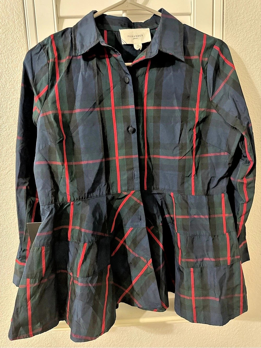 Pomander Plaid Blouse in Blue & Red NWT